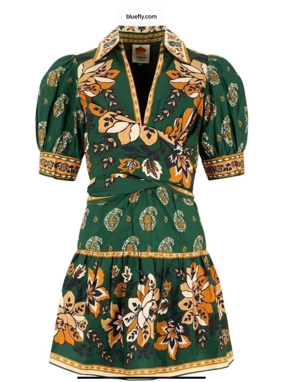 FARM Rio Ayla Short Puff Sleeve Organic Cotton Mini Dress - still in stores